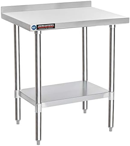 DuraSteel NSF Commercial Kitchen Table - 24 x 30 Inch Cooking Prep Stainless Steel Kitchen Island Workstation w/ Adjustable Under Shelf - Heavy Metal Backsplash Workbench For Restaurant, Home, Garage by DuraSteel