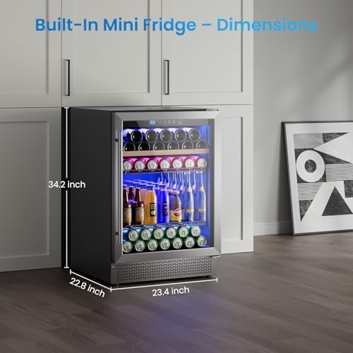 24 Inch Beverage Refrigerator, 15 Bottles & 118 Cans Wine and Beverage Refrigerator with Glass Door Built-in or Freestanding, Under Counter Refrigerator for Soda Beer Wine-Kitchen Bar Office - Image 6