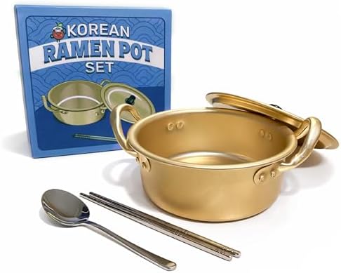 Korean Ramen Pot Set, Gold, Lid, Spoon, 900ml, 30.7oz by CaptainCranberry