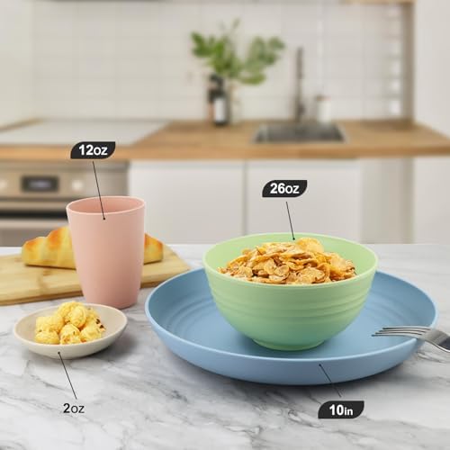 Wrova Wheat straw plates and bowls sets of 16 - Unbreakable wheat straw dinnerware sets for kids - Alternative plastic dinnerware set service for 4 - Microwave safe and Dishwasher safe bowls. Nordic - Image 3