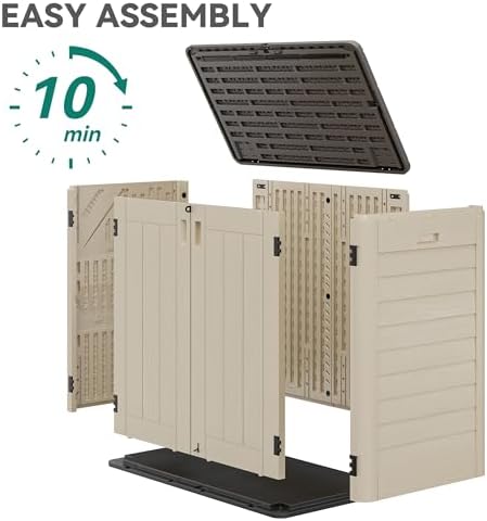 YITAHOME 30 cuft Outdoor Storage Shed w/o Shelf, Horizontal Storage Cabinet for Garden Tool, Waterproof Storage Shed Plastic for Garage, Resin Pool Storage, Easy to Assemble, Khaki & Brown - Image 5