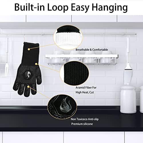 BBQ Gloves 1472F Heat Resistant Non-Slip Silicone 13.5in (Black) - Image 3
