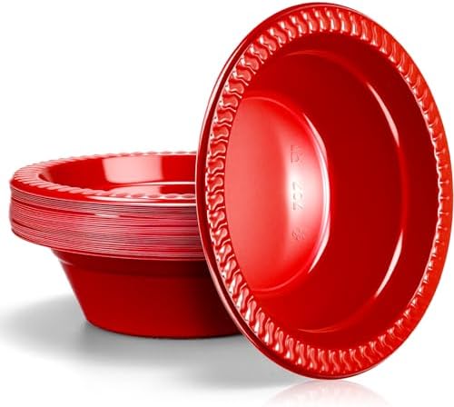 30 Pack 12 oz Red Disposable Plastic Bowls Dessert, Ice Cream, Salad, Soup Serving Cups for Party, Picnic, Food Snacks (Red) by Unknown