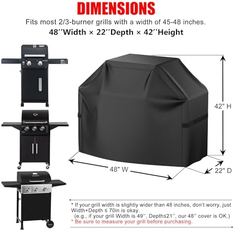 Grill Cover, 48 inch Heavy Duty BBQ Gas Grill Cover for Outdoor Grill, Waterproof, Weather Resistant, Anti-UV, Rip-Proof, Fade Resistant Barbecue Cover with Hook-and-Loop Straps for Most Grills - Image 2