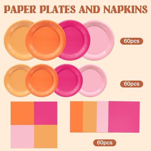 180pcs Pink and Orange Party Decorations,Serves 60 - Image 2