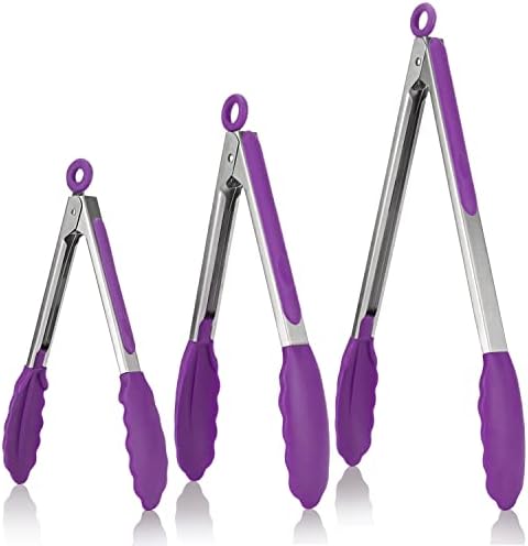 U-Taste Kitchen Tongs for Cooking, 600ºF Heat-Resistant Tps, 3Pcs/Purple by U-Taste