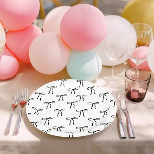FYSUIMU 50Pcs Black Bow Paper Plate Cute Bowknot Disposable Plates 9 Inch Dinner Dessert Plates for Coquette Birthday Baby Shower Party Tableware Supplies - Image 6