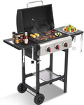 3-Burner Propane Gas Grill with Cast Iron Grates, 38200 BTU output,Foldable Side Shelves for Portable Outdoor Patio Camping, Black (3 Burner) by Unknown