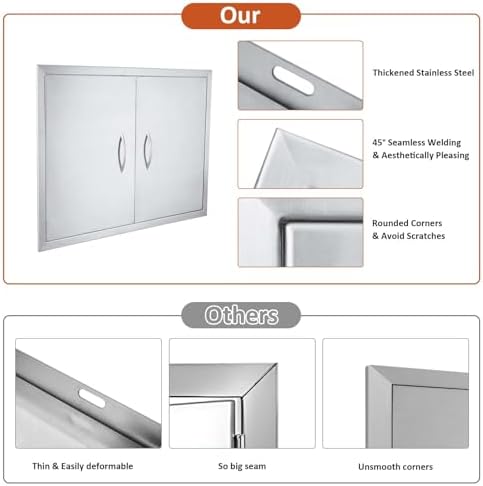 JIE JIN 30" W X 21" H Outdoor Kitchen Doors Double Doors Thickened 304 Brushed Stainless Steel BBQ Access Door BBQ Island Doors Outdoor Kitchen Accessories Door for Outdoor Kitchen BBQ Island - Image 7