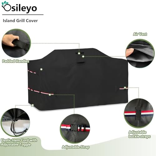 78 Inch Island Grill Cover - 600D Heavy Duty Waterproof All Weather Protection Outdoor Cover,Black - Image 3