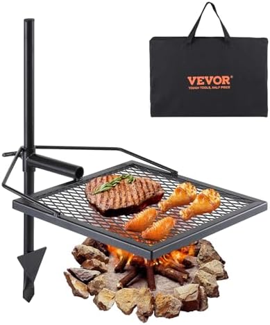 VEVOR Swivel Campfire Grill, Fire Pit Grill Grate over Fire Pits, Heavy Duty Steel Grill Grates, 360° Adjustable Open Fire Outdoor Cooking Equipment, Portable Camp Fire Racks for Camping Outdoor BBQ by VEVOR
