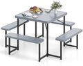 Tangkula 8 Person Square Picnic Table with 4 Built-in Benches by TANGKULA