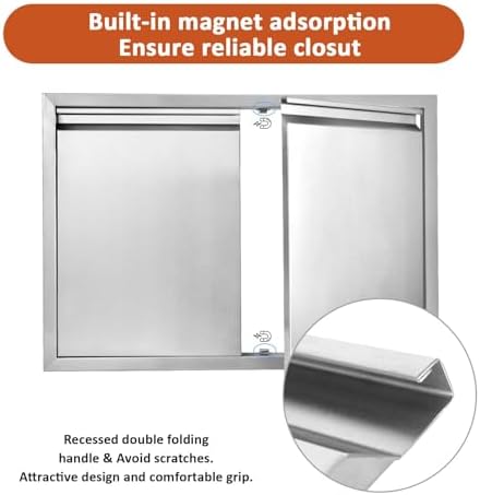 JIE JIN BBQ Access Door 35" W X 24" H Outdoor Kitchen Doors Double Doors Thickened 304 Stainless Steel Outdoor Kitchen Accessories Door for Indoor/Outdoor Kitchen Outdoor Cabinet BBQ Island - Image 4