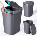 CEROELDA 3 Pack Bathroom Trash Can with Lid, 10L/2.6 Gal Small Garbage Can with Press Top Lid, Slim Plastic Waste Basket for Toilet, Office, Bedroom (Grey) by WelcometoCEROELDA