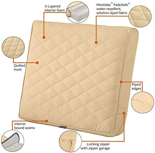 Classic Accessories Montlake FadeSafe Water-Resistant 25 x 22 x 4 Inch Wide Back Patio Quilted Lounge Cushion, Chamomile - Image 4