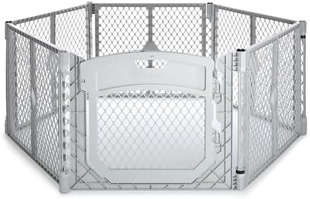 MyPet North States Petyard Plus: 5.5 Ft. Wide Folding Dog Playpen Indoor or Outdoor. 6-Panel Freestanding Play Pen Dog Gate Made in USA. 26" Tall, Light Gray by NorthStatesMyPet