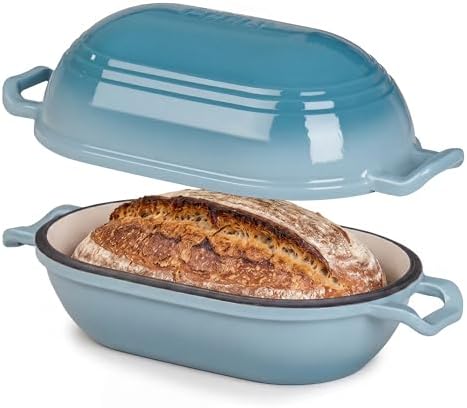 Enameled Cast Iron Dutch Oven for Sourdough Bread Baking,11 x 7 Inch Oval Cast Iron Bread Pan with Lid,Dutch Oven for Homemade Sourdough Baking,5 QT Meatloaf Pan,Oven Safe(Ocean Blue) by FRRLY