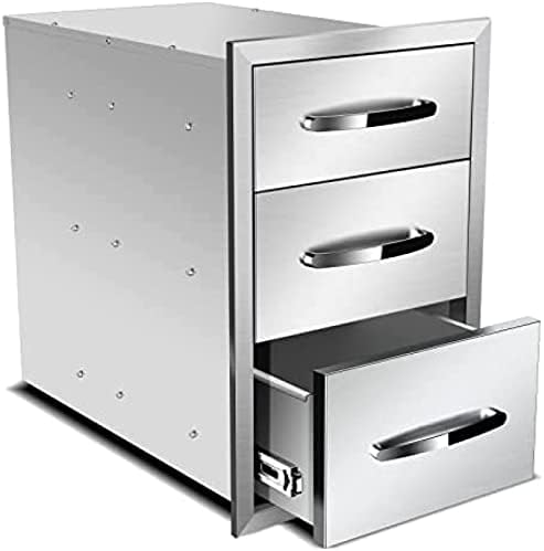 Stainless Steel Outdoor Kitchen BBQ Island Drawers - Flush Mount Triple Access, 14Wx21Dx21H by RIGMEC