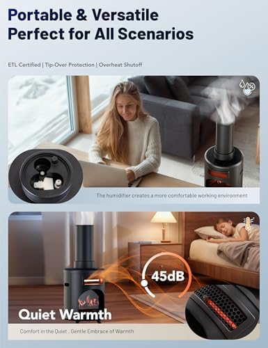 DR. INFRARED HEATER DR-991 Portable Electric Fireplace Space Heater w/Humidifier & Remote, Infrared Heat, 3D Flame Effect, Timer, Quiet, 1500W, ETL Listed, Freestanding, LED Display - Image 6