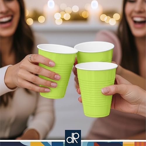 DecorRack Lime Green Plastic Cups, 12 oz Disposable Cups, Reusable Party Supplies (40 Count) - Image 2