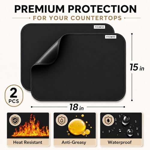2pack Heat Resistant Mat for Air Fryer, 15x18in Heat Resistant Mat for Countertop, Silicone Kitchen Countertop Hot Pads for Air Fryer, Deep Fryer, Oven - Image 3