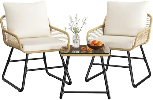 Yaheetech 3 Piece Patio Bistro Set, Outdoor Wicker Bistro Furniture Sets by Yaheetech