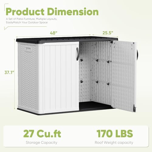 Devoko Outdoor Storage Cabinet 26 Cu Ft with Lockable Doors, Horizontal Storage Shed Waterproof Patio Tools Storage Box for Sofa Cushions, Gardening Tools and Accessories (White) - Image 7