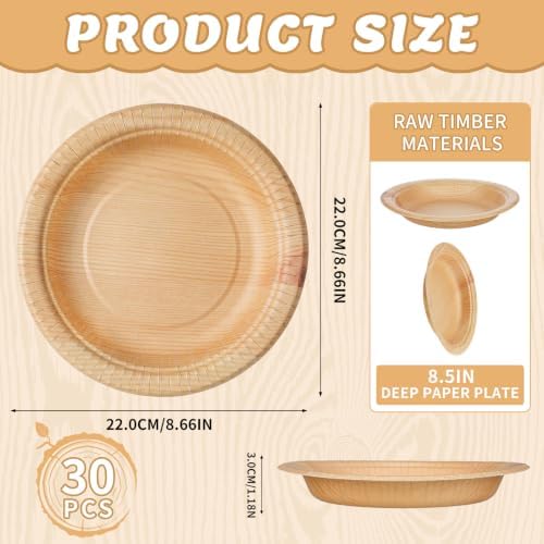 30 Pcs Deep Paper Plates 8.5 inch, Double Thick & Extra Sturdy Wood Grain Paper Plates, Microwave Safe, Soak Proof Disposable Plates for Woodland Baby Shower, Camp Party, Birthday Party - Image 7