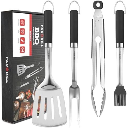PARGRILL Grill Accessories Heavy Duty BBQ Set Gifts for Men/Women - Premium Stainless Steel Spatula, Fork, Brush & Tongs, Barbecue Utensils Tool Kit Gift for Grilling Lover Outdoor by PARGRILL