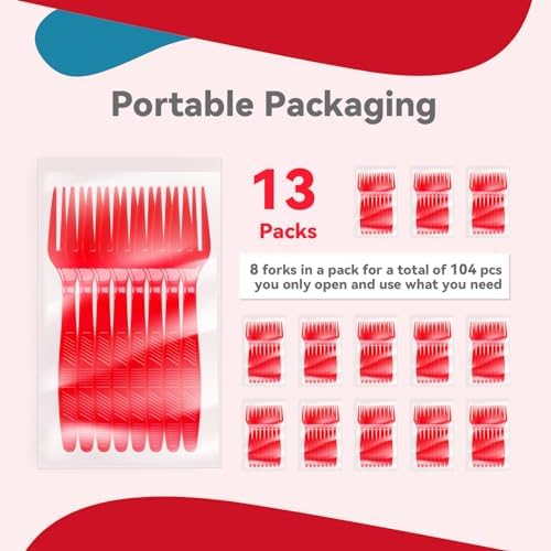 Red Plastic Forks Heavy Duty, Disposable Party Supplies 104 PCS - Image 4