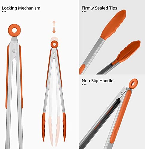 U-Taste Kitchen Tong for Cooking, 600ºF Heat-Resistant Silicon, 12in/Orange - Image 6