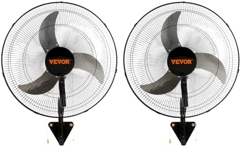 VEVOR 20 Inch Wall Mount Fan, Oscillating, 3-Speed, 4000 CFM, 2 Pack by VEVOR
