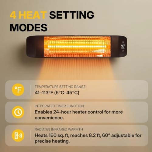 NORTHSKY Outdoor Heater Electric 1500W Infrared Patio Heaters Smart Control with 24H Timer, IP65 Waterproof, Wall or Ceiling Mount, Ideal for Garage, Patio, and Indoor Use - Image 3