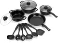 Non-Stick Cookware Set, Portable Lightweight Cast Iron Pots and Pans with Glass Lids and Nylon Utensils for Outdoor Camping Picnic Travel by Pleasthome