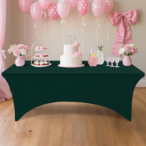 Smiry 2Pack Spandex Table Cloth 6FT, Elastic Fitted Hunter Green Tablecloth - Image 6