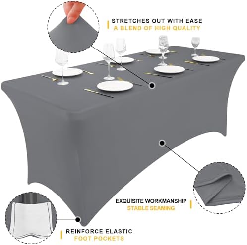Smiry 2 Pack Spandex Table Cloth 6FT, Elastic Fitted Grey Tablecloth - Image 2