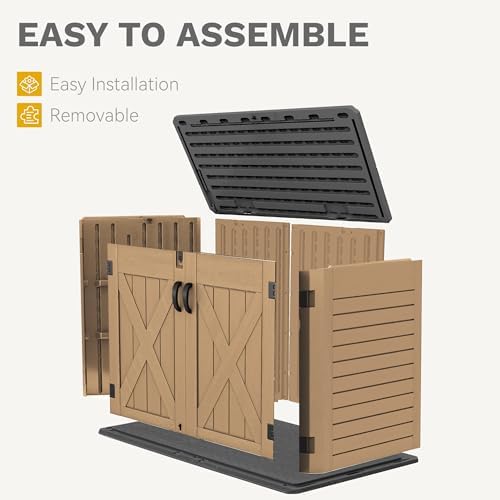 DWVO Outdoor Storage Shed, Weatherproof Resin, 35 Cu Ft Capacity, Horizontal Design, X-Shaped Lockable Door, Suitable for Bike, Garden Tools, Trash Cans, Brown - Image 5