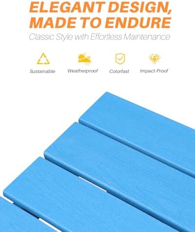 HDPE Outdoor Dining Table, 66.9” Rectangle Patio Dining Table for 6, All-Weather HDPE Outdoor Table with 2.2” Umbrella Hole, HDPE Patio Furniture for Deck, Backyard, Garden, Pool, Sky Blue - Image 6