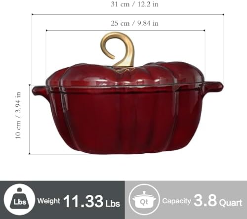 Flavehc Pumpkin Dutch Oven Pot with Lid 3.8 Qt, Enameled Cast Iron, Halloween Decor - Image 5