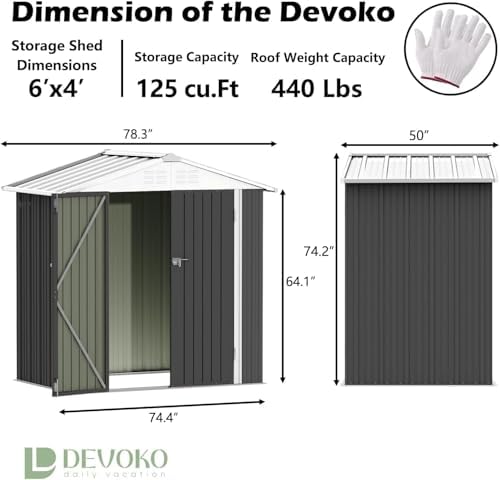 Devoko 6x4 FT Outdoor Storage Shed, Gray - Image 3