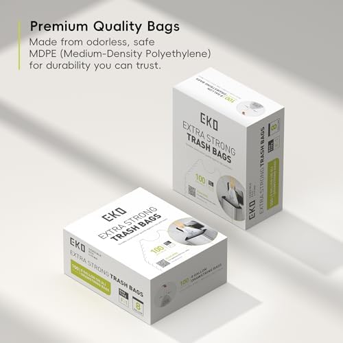 EKO Easy-Dispense Roll Extra-Strong Drawstring Kitchen Trash Bags – 8 Gallon Garbage Bags (30.3L), Code F-1 Slim Fit, White, 100 Count (Pack of 4) - Image 7