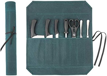 Denifiter Heavy Duty Waxed Canvas Chef Knife Storage Roll Bag With 7 Slots, Waterproof And Durable (Dark Green) by Denifiter