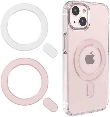 KALAPOP for Magsafe Universal Metal Rings Sticker Compatible with iPhone 15 Pro Max,15 Pro,15/14/13/12 Series,Samsung Galaxy,Google Pixel Series (White & Pink 2PCS-Magnetic Rings) by KALAPOP