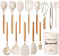 Country Kitchen Non Stick Silicone Utensil Set with Rounded Wood Handles for Cooking and Baking, 14 Piece Set, Khaki by CountryKitchen
