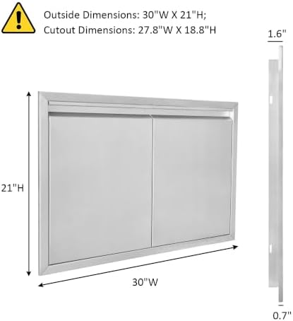 JIE JIN BBQ Access Door 30" W X 21" H Outdoor Kitchen Doors Double Doors Thickened 304 Stainless Steel Outdoor Kitchen Accessories Door for Indoor/Outdoor Kitchen Outdoor Cabinet BBQ Island - Image 2