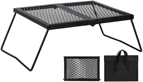 REDCAMP Folding Campfire Grill Heavy Duty Steel Grate, Portable Camp Fire Cooking Rack Over Fire Pit with Carrying Bag for Outdoor BBQ Camping by REDCAMP