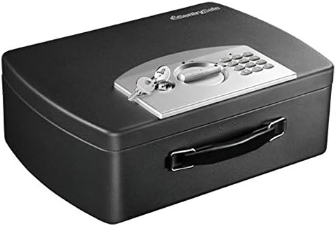 SentrySafe Portable Black Safe Box with Digital Keypad Lock, Small Steel Travel Safe with Carrying Handle for Money, Passport, 0.21 Cubic Feet, 4.4 x 13 x 10 Inches, P021E by SentrySafe