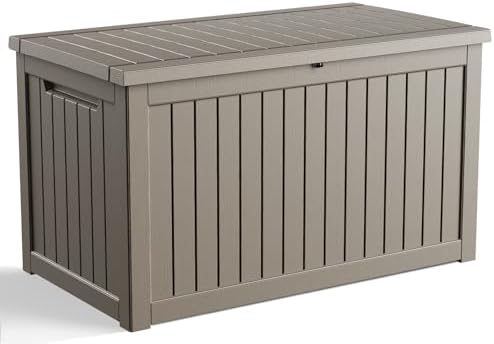 280 Gallon Outdoor Deck Box, Lockable Waterproof Outdoor Storage Boxes For Garden Tools,Indoor Cushions,Accessories Outside Storage Resin Weatherproof Container(Grey) by MAIUSCOLI