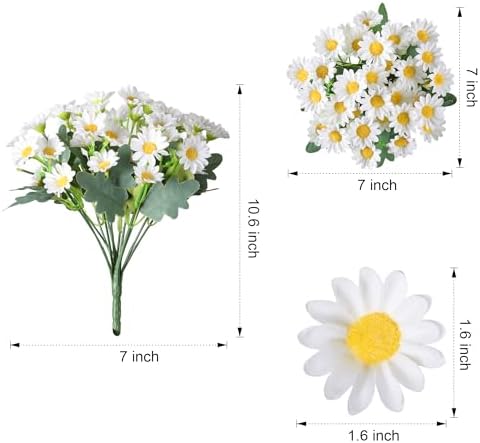 Daisy Artificial Flowers for Outdoors Autumn Fall Decoration, 6 Bundles Fake Mums White Silk Flowers for Outside Look Real UV Resistant Faux Flowers Plants for Planter Front Door Home Indoor Porch Urn - Image 6