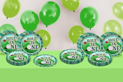 Hole in One Golf First Birthday - 32 Piece Disposable Party Supplies - Decorations for Golfing 1st Birthday Round Party Plates - Large 9" Paper Plates In Bulk - Image 6